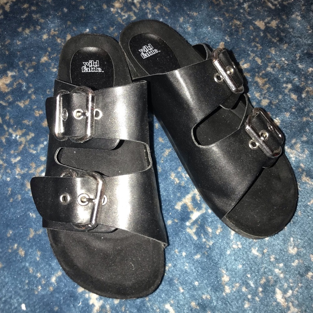 Black slip on sandals